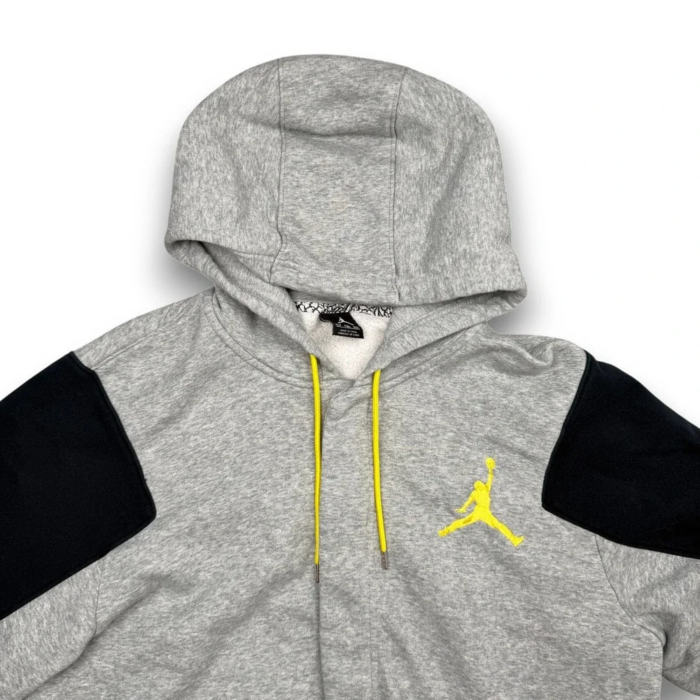 Jordan Snap Up Hoodie Mens XLT Gray‎ Black Yellow Colorblock Jumpman Logo